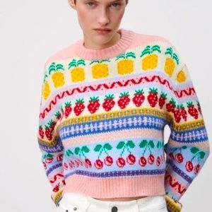 Zara Jacquard Fruit Sweater - Blogger Fave BRAND NEW w/ Tags